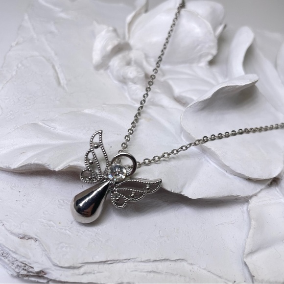 Silver Angel Pendant Clear Crystal & 20” Chain - Picture 3 of 6